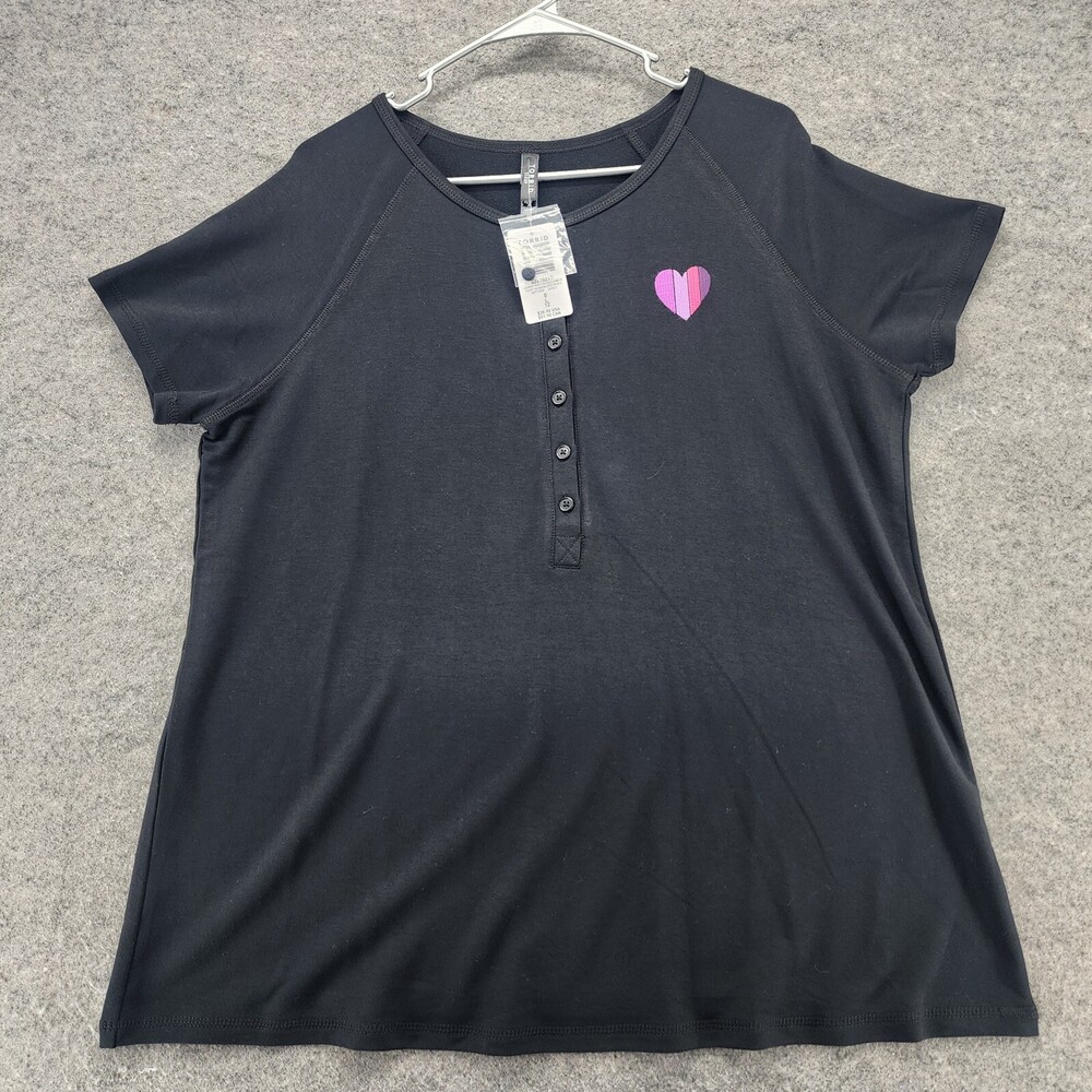 Torrid Sleep Shirt Womens Large Short Sleeve Black Terry Henley Purple Heart
